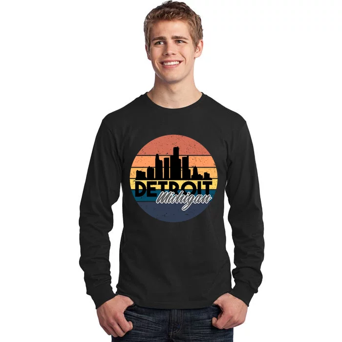 Detroit Michigan Retro Skyline Tall Long Sleeve T-Shirt