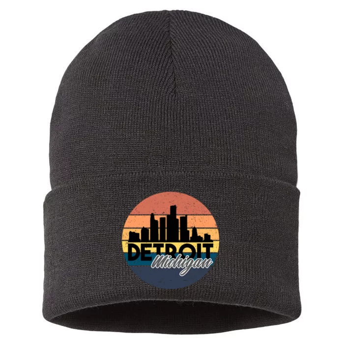 Detroit Michigan Retro Skyline Sustainable Knit Beanie