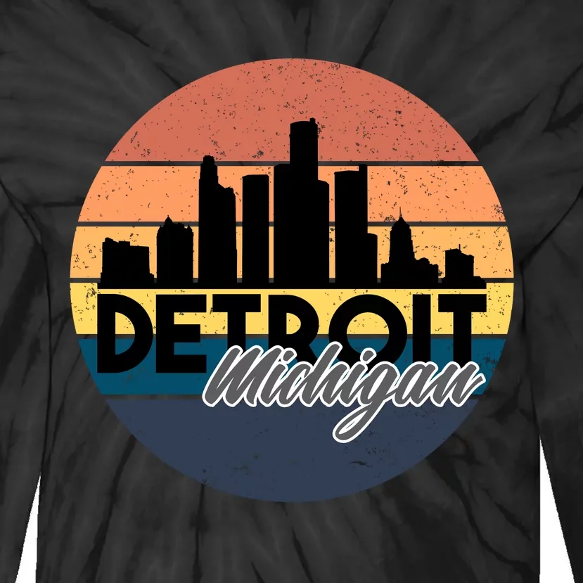 Detroit Michigan Retro Skyline Tie-Dye Long Sleeve Shirt