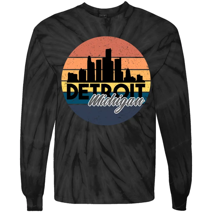 Detroit Michigan Retro Skyline Tie-Dye Long Sleeve Shirt