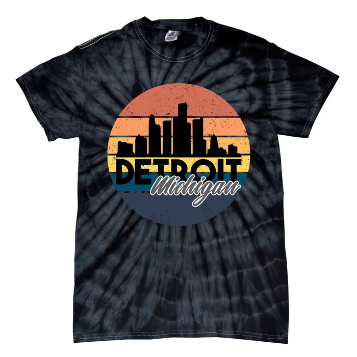 Detroit Michigan Retro Skyline Tie-Dye T-Shirt