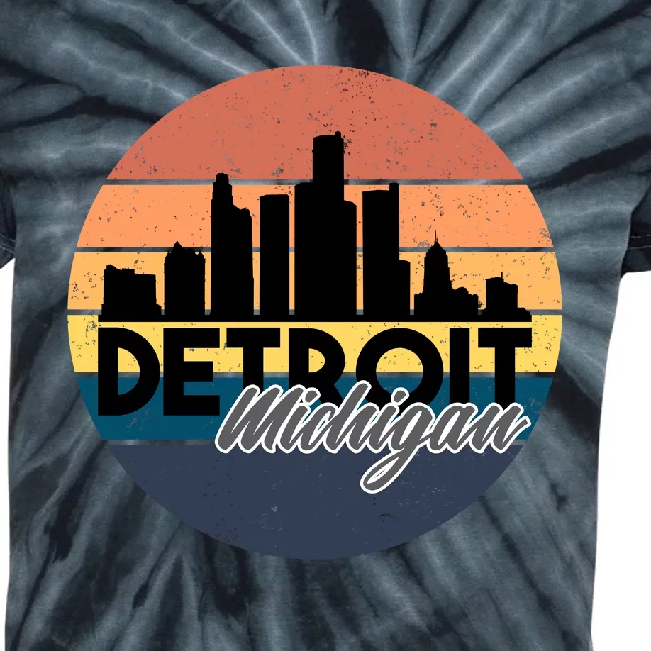 Detroit Michigan Retro Skyline Kids Tie-Dye T-Shirt