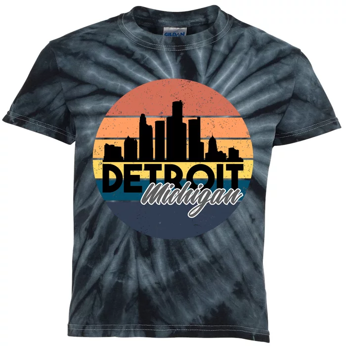 Detroit Michigan Retro Skyline Kids Tie-Dye T-Shirt