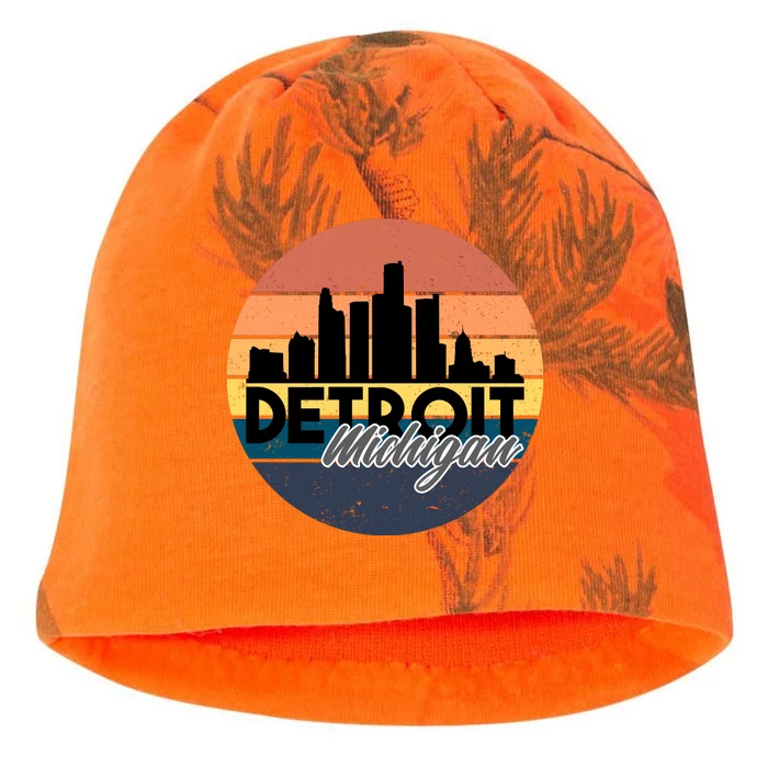 Detroit Michigan Retro Skyline Kati - Camo Knit Beanie