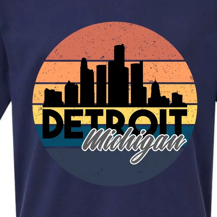 Detroit Michigan Retro Skyline Sueded Cloud Jersey T-Shirt