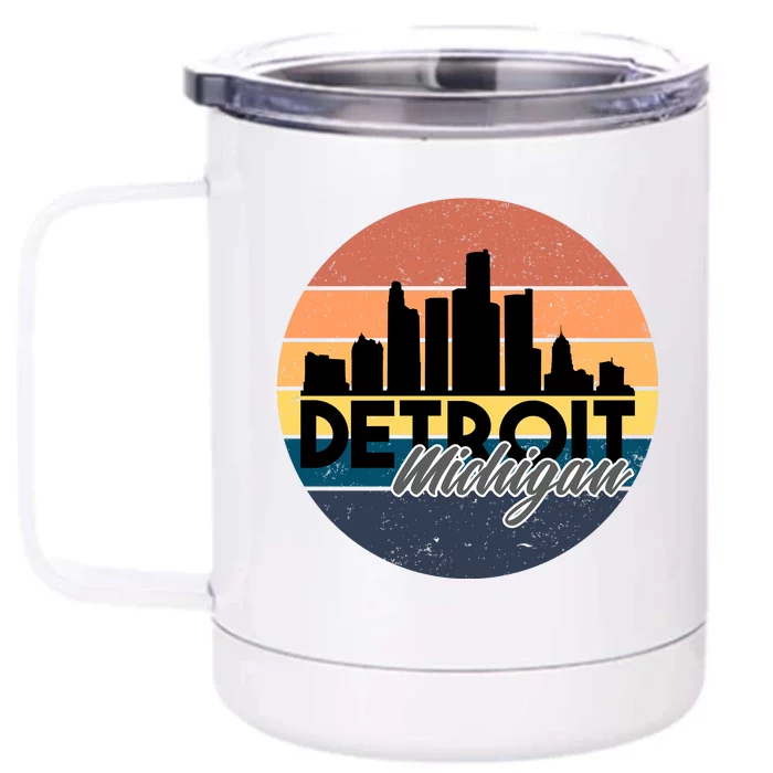 Detroit Michigan Retro Skyline Front & Back 12oz Stainless Steel Tumbler Cup