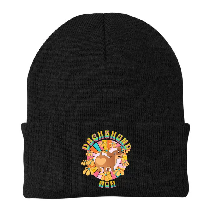 Dachshund Mom Retro Floral Wiener Dog Knit Cap Winter Beanie