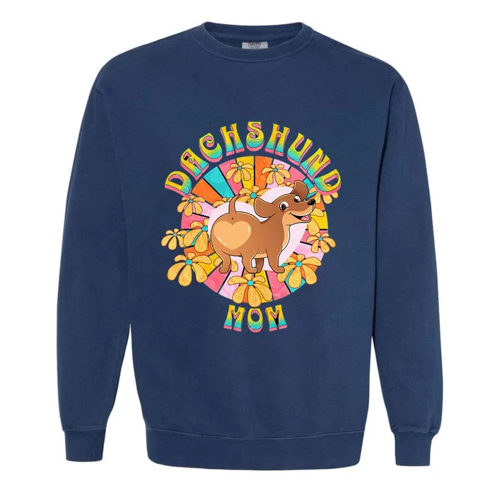 Dachshund Mom Retro Floral Wiener Dog Garment-Dyed Sweatshirt