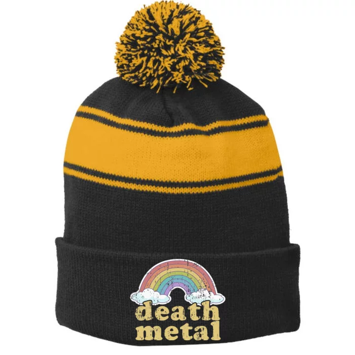 DEATH METAL Rainbow Funny Retro Vintage Love Music Metalhead Stripe Pom Pom Beanie