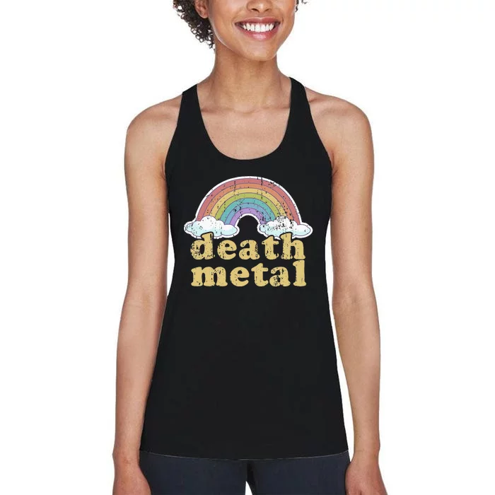 DEATH METAL Rainbow Funny Retro Vintage Love Music Metalhead Women's Racerback Tank