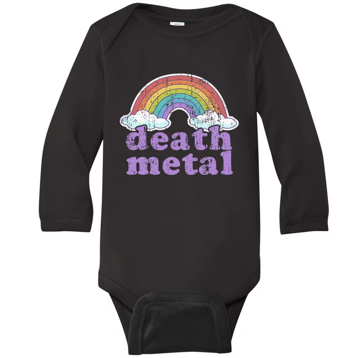 DEATH METAL Rainbow Funny Retro Vintage Love Music Metalhead Baby Long Sleeve Bodysuit