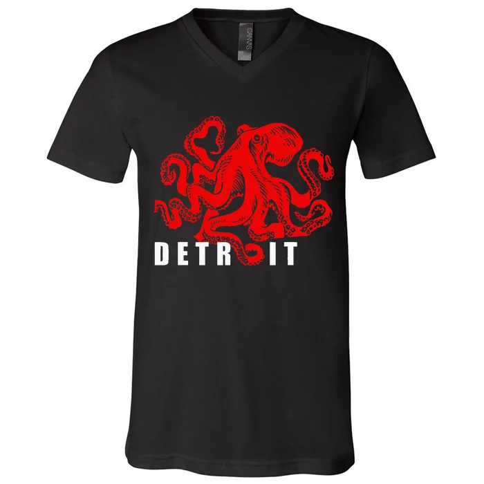 Detroit Michigan Souvenir Octopus Kraken Detroit V-Neck T-Shirt