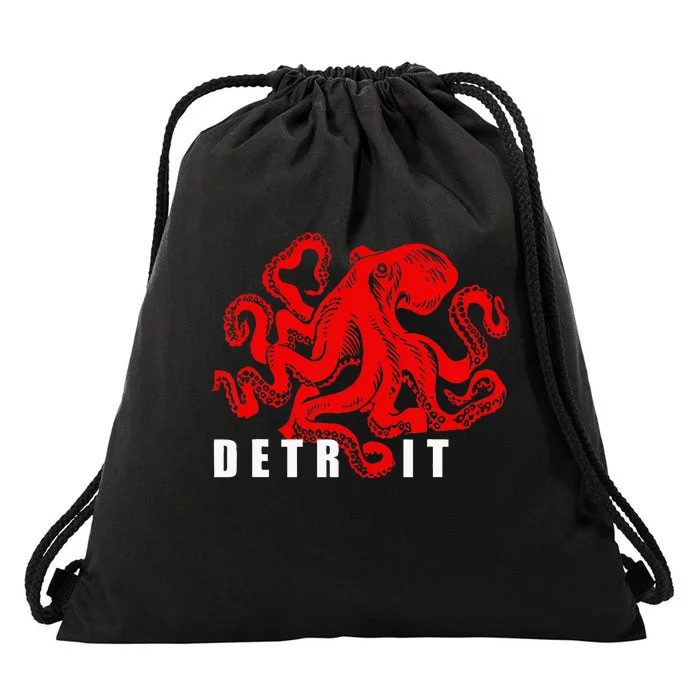 Detroit Michigan Souvenir Octopus Kraken Detroit Drawstring Bag