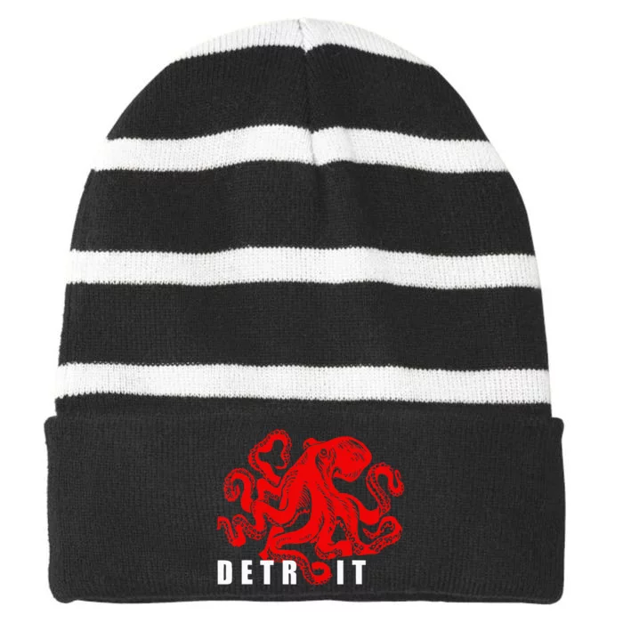 Detroit Michigan Souvenir Octopus Kraken Detroit Striped Beanie with Solid Band