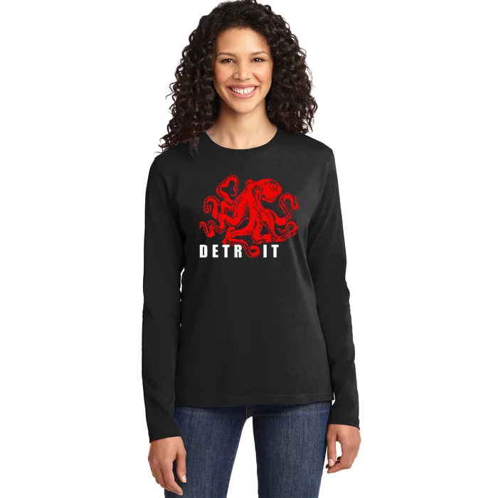 Detroit Michigan Souvenir Octopus Kraken Detroit Ladies Long Sleeve Shirt