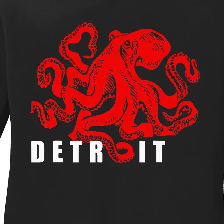 Detroit Michigan Souvenir Octopus Kraken Detroit Ladies Long Sleeve Shirt