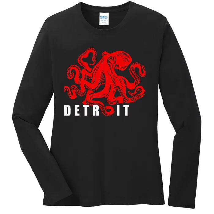 Detroit Michigan Souvenir Octopus Kraken Detroit Ladies Long Sleeve Shirt