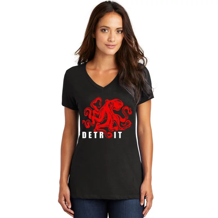 Detroit Michigan Souvenir Octopus Kraken Detroit Women's V-Neck T-Shirt