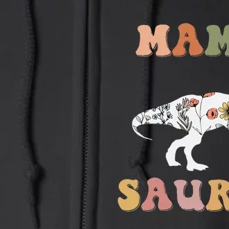 Dinosaur Mama Saurus Family Matching Flower Full Zip Hoodie