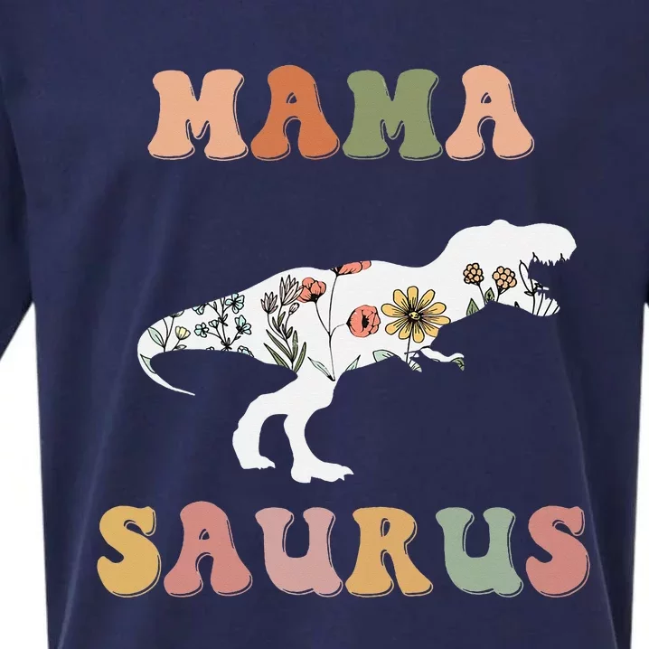 Dinosaur Mama Saurus Family Matching Flower Sueded Cloud Jersey T-Shirt