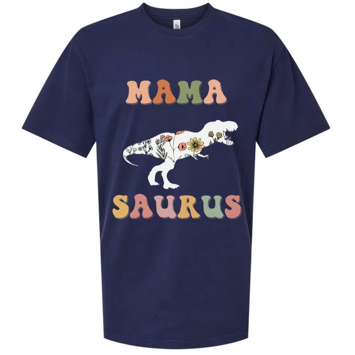 Dinosaur Mama Saurus Family Matching Flower Sueded Cloud Jersey T-Shirt