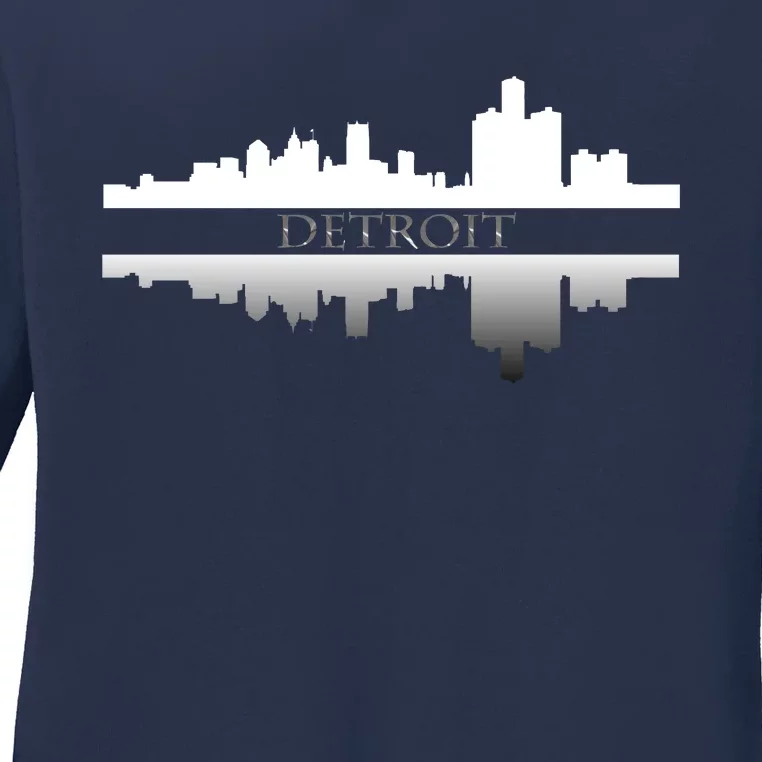 Detroit Mirrored Skyline Ladies Long Sleeve Shirt