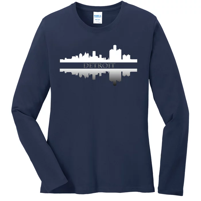 Detroit Mirrored Skyline Ladies Long Sleeve Shirt