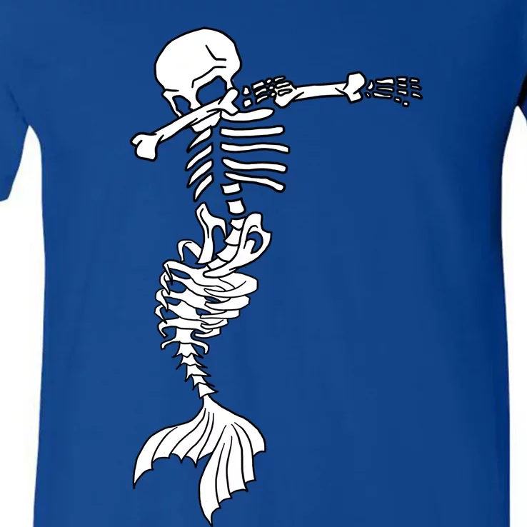 Dabbing Mermaid Skeleton Halloween Creepy Dab Dance Humor Gift V-Neck T-Shirt