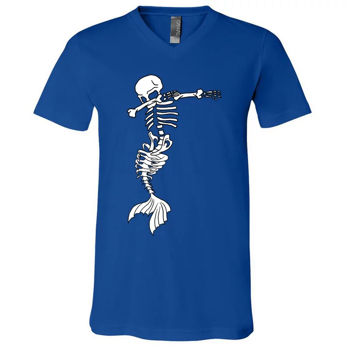 Dabbing Mermaid Skeleton Halloween Creepy Dab Dance Humor Gift V-Neck T-Shirt