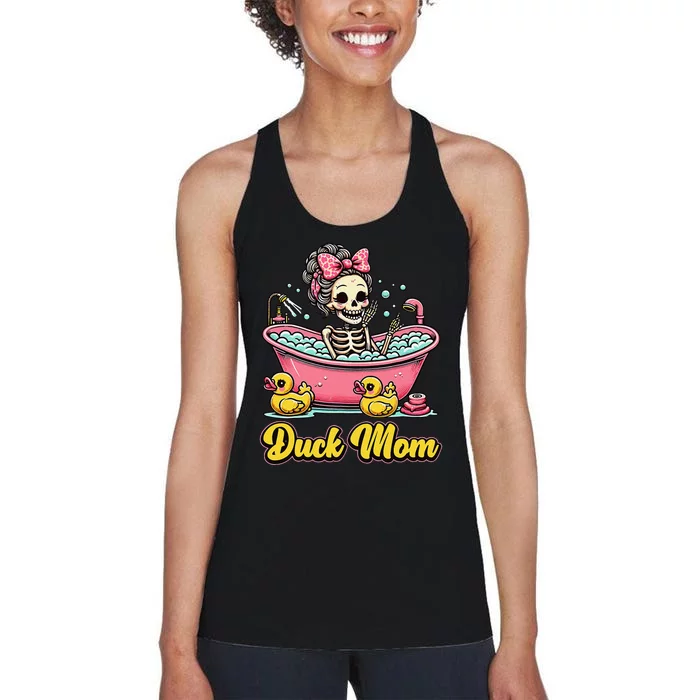 Duck Mom Skeleton Funny Bath Time Halloween Women's Racerback Tank