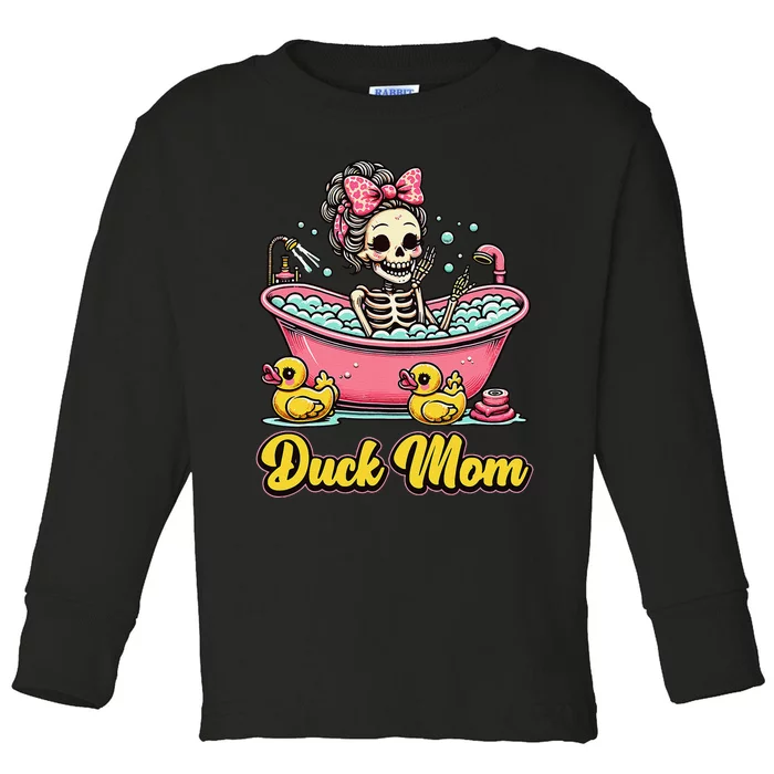 Duck Mom Skeleton Funny Bath Time Halloween Toddler Long Sleeve Shirt