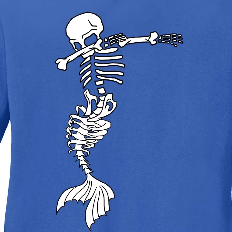 Dabbing Mermaid Skeleton Halloween Creepy Dab Dance Humor Funny Gift Ladies Long Sleeve Shirt