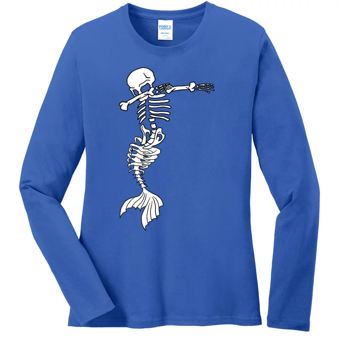 Dabbing Mermaid Skeleton Halloween Creepy Dab Dance Humor Funny Gift Ladies Long Sleeve Shirt