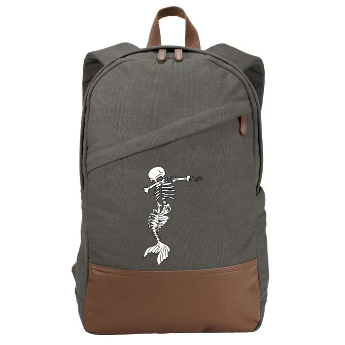 Dabbing Mermaid Skeleton Halloween Creepy Dab Dance Humor Funny Gift Cotton Canvas Backpack