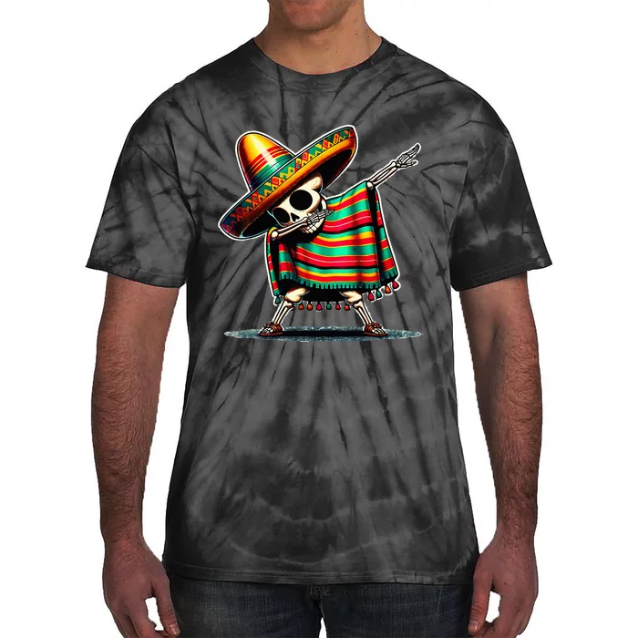 Dabbing Mexican Skeleton Poncho Cinco De Mayo LetS Fiesta Tie-Dye T-Shirt