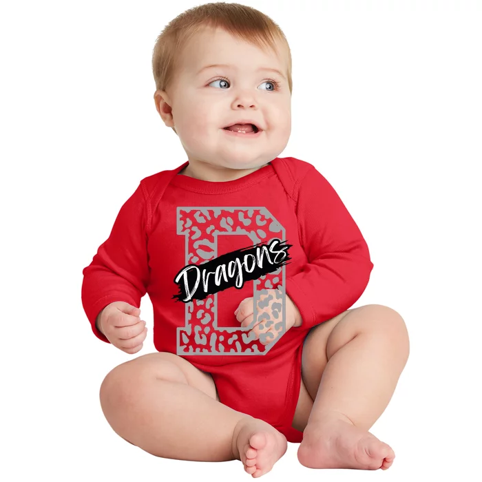 Dragons Mascot School Sports Spirit Games Day Sport Fan Team Baby Long Sleeve Bodysuit