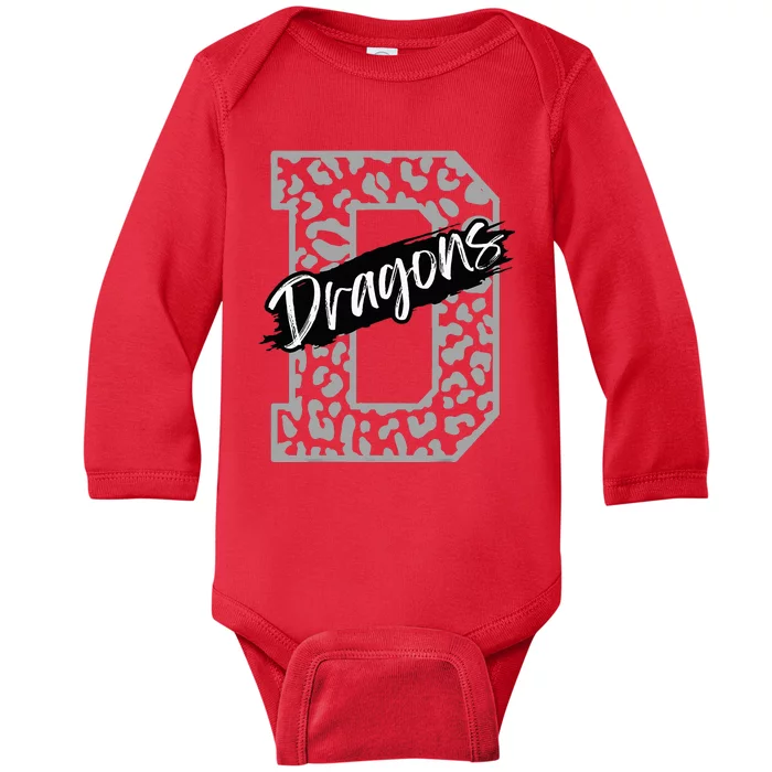 Dragons Mascot School Sports Spirit Games Day Sport Fan Team Baby Long Sleeve Bodysuit