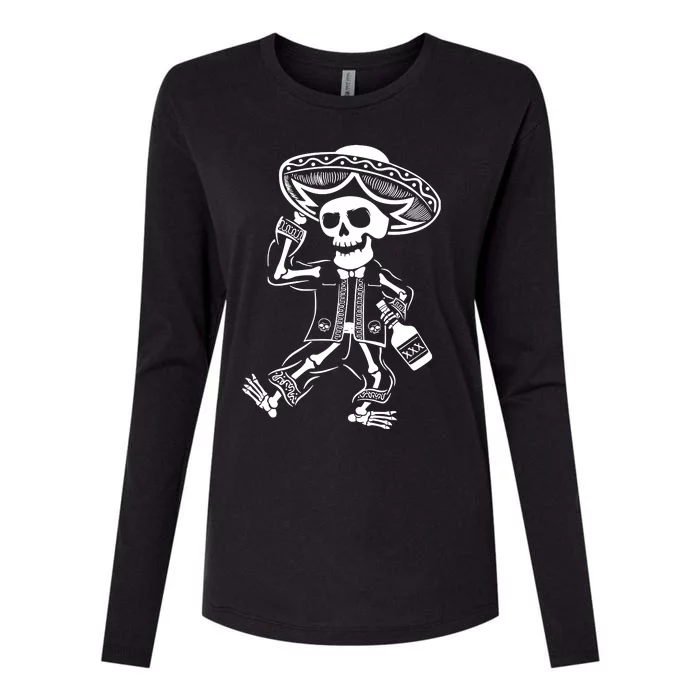 Drunk Mariachi Skeleton Womens Cotton Relaxed Long Sleeve T-Shirt