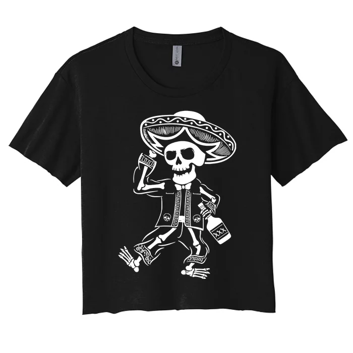 Drunk Mariachi Skeleton Women's Crop Top Tee