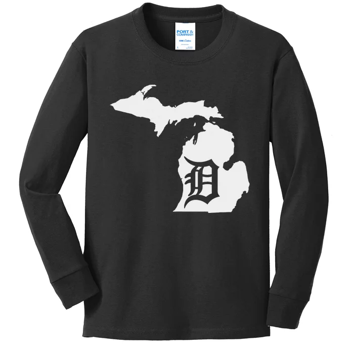 Detroit Michigan State Map silhouette D United states Kids Long Sleeve Shirt