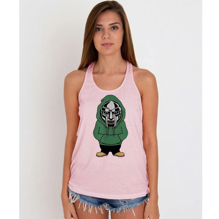 Doom Mask Super Villain All Caps Rap Women's Knotted Racerback Tank