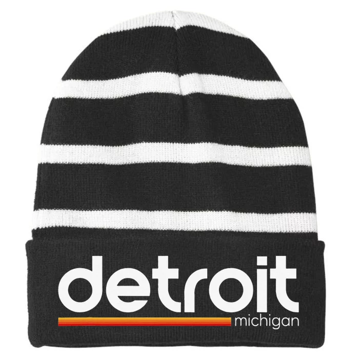 Detroit Michigan Souvenir Vintage Michigan Detroit Striped Beanie with Solid Band