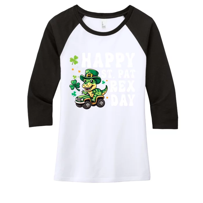 Dino Monster Truck Happy St Pat Rex Day St Patricks Day Cool Gift Women's Tri-Blend 3/4-Sleeve Raglan Shirt