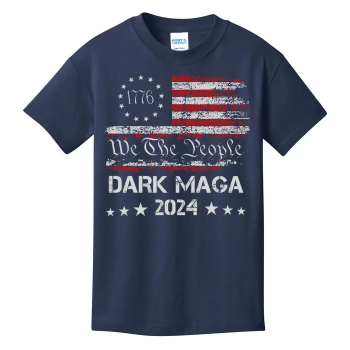 Dark Maga Trump 2024 Us Flag Vintage President Campaign Kids T-Shirt