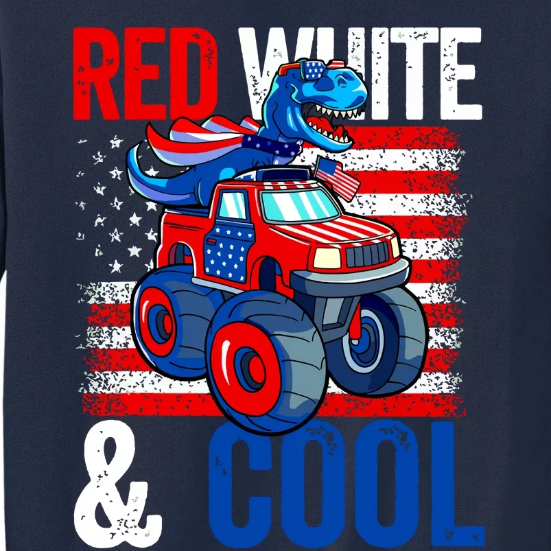 Dinosaur Monster Truck Dino 4th Of July Boy American Flag Tall Sweatshirt