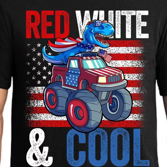 Dinosaur Monster Truck Dino 4th Of July American Flag Pajama Set