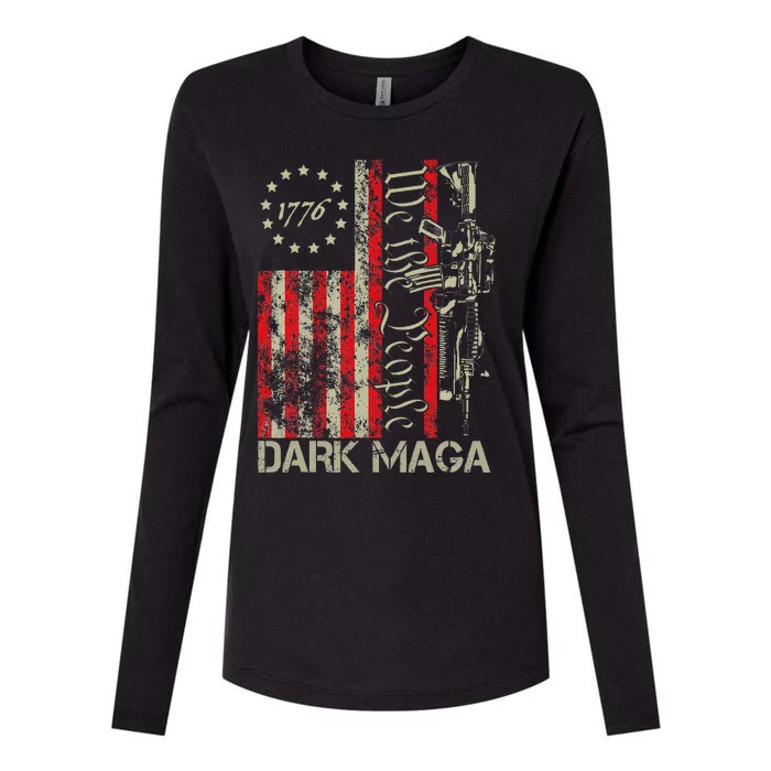 Dark Maga Trump 2024 Us Flag President Campaign Womens Cotton Relaxed Long Sleeve T-Shirt