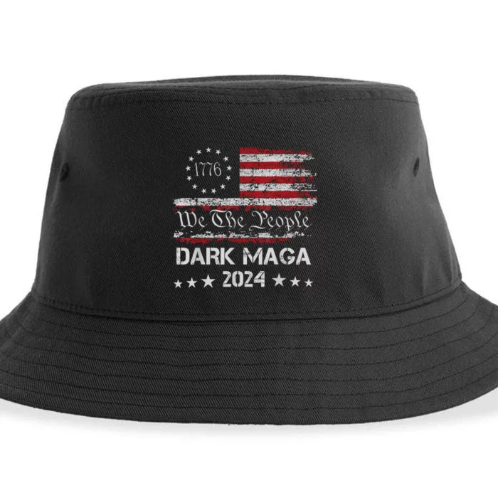 Dark Maga Trump 2024 Us Flag Vintage President Campaign Sustainable Bucket Hat