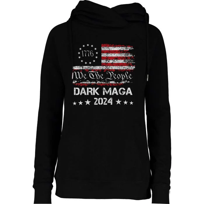 Dark Maga Trump 2024 Us Flag Vintage President Campaign Womens Funnel Neck Pullover Hood