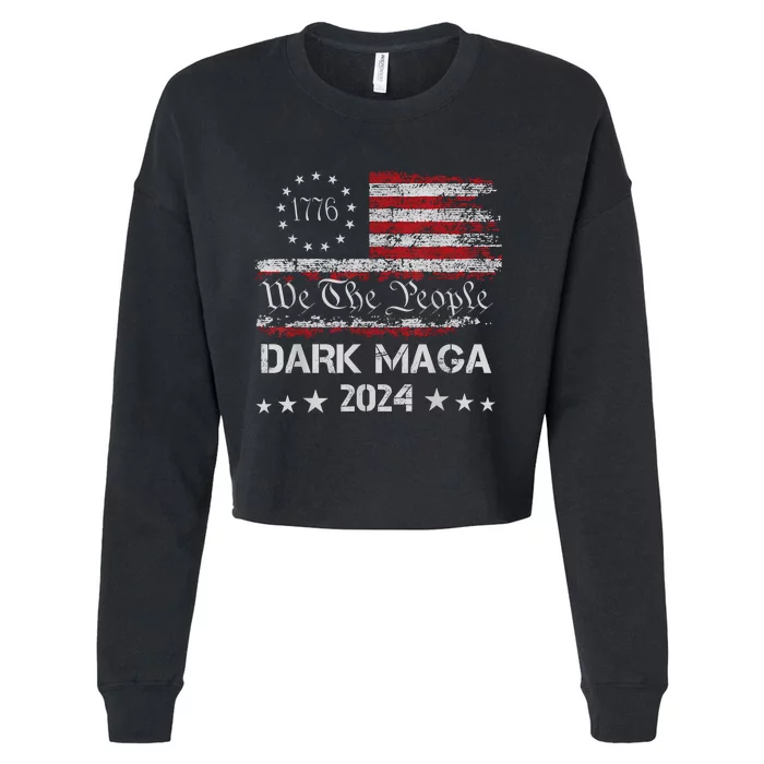 Dark Maga Trump 2024 Us Flag Vintage President Campaign Cropped Pullover Crew